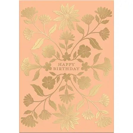 Greeting Card Happy Birthday Gold Floral