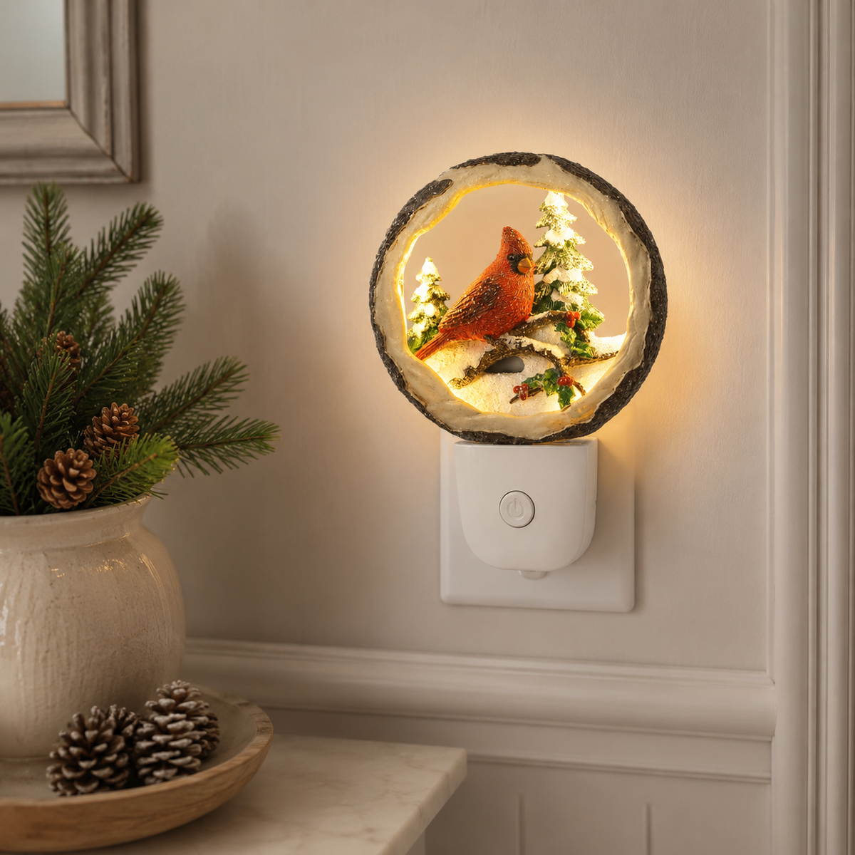 Roman Lights Cardinal in Wreath Night-Light