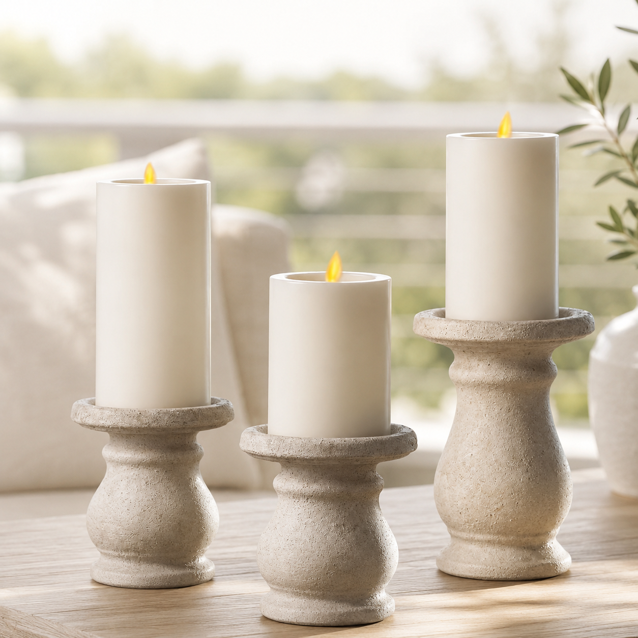 Set of 3 Pearl Ivory Wax Luminara Pillar Recessed Candles