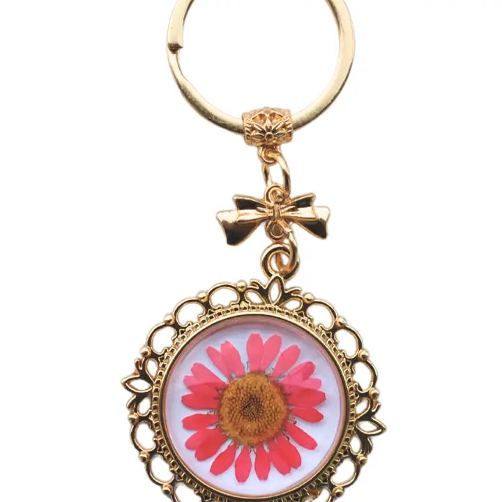 Lacy Pressed Flower Key Chain