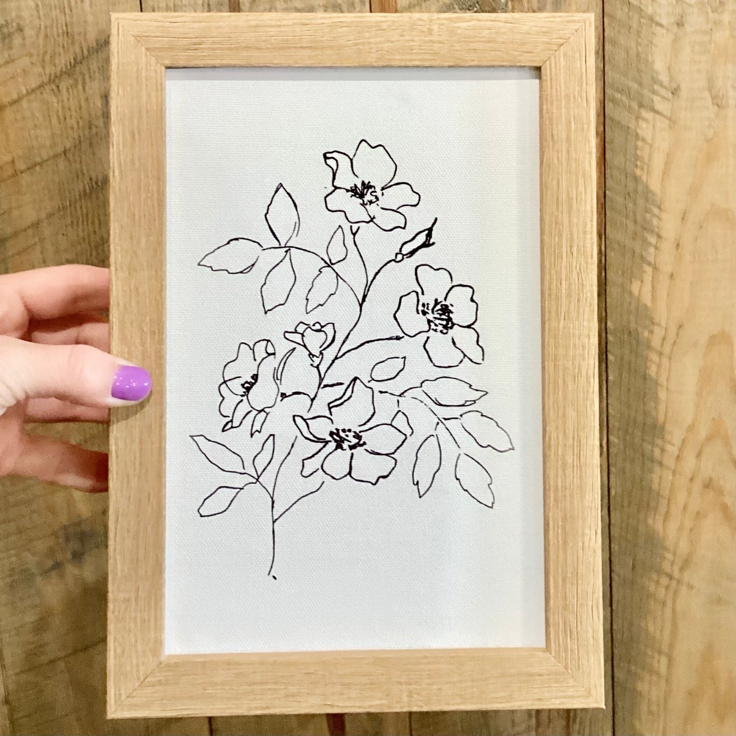 Pencil Flower Print in Rustic Brown Frame