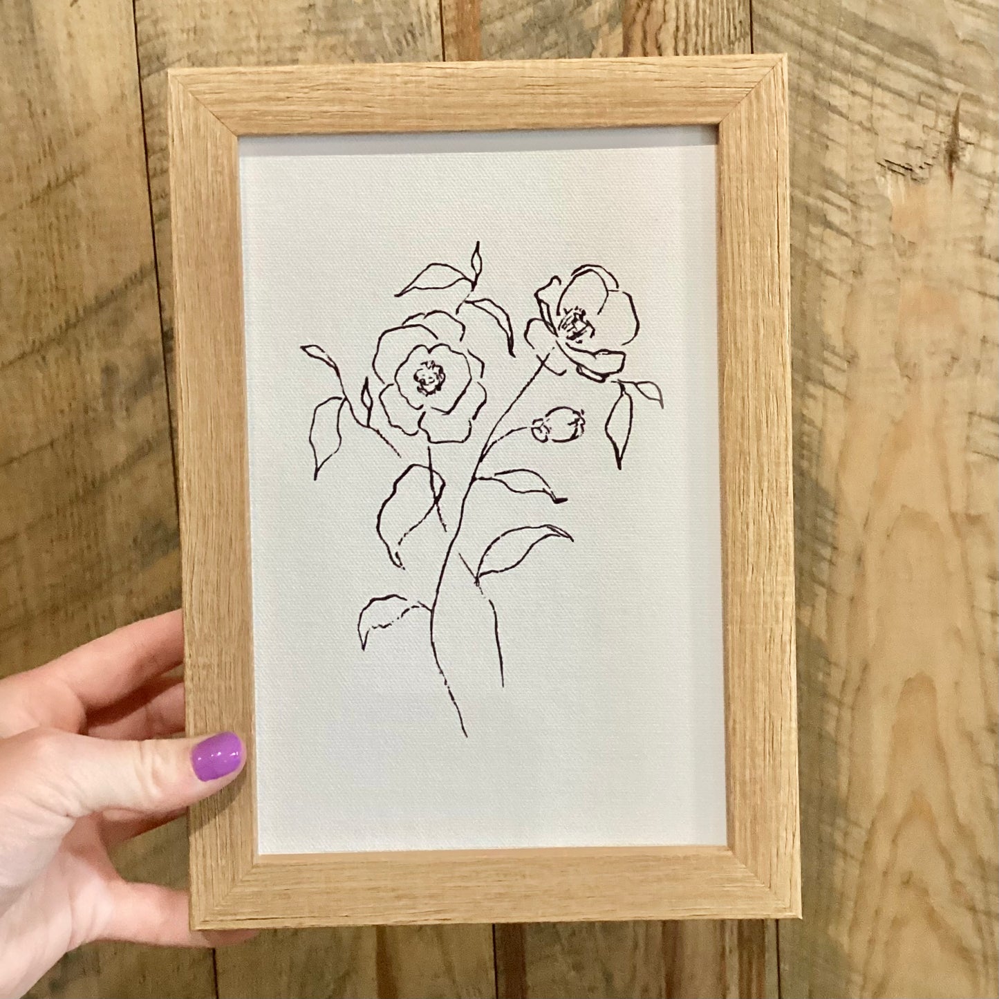 Pencil Flower Print in Rustic Brown Frame