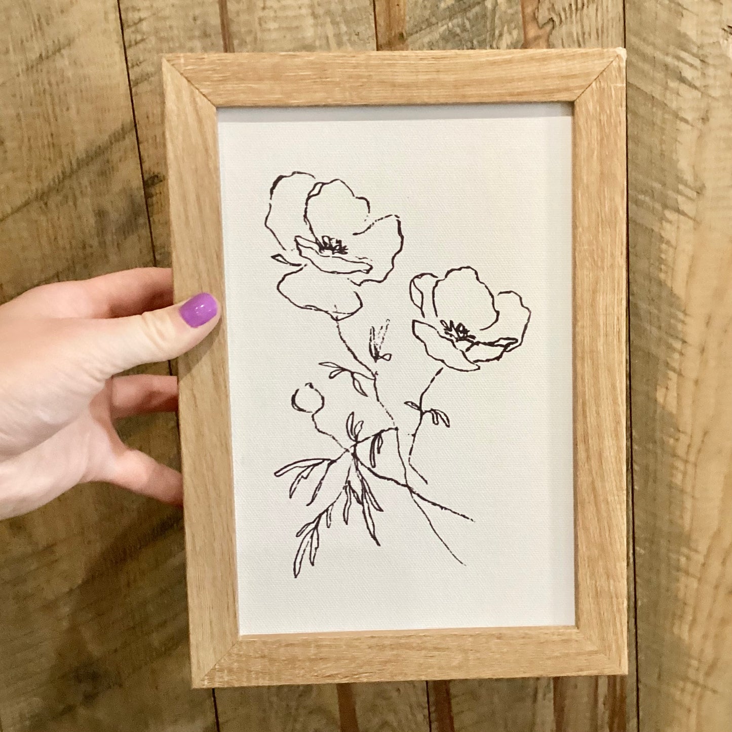 Pencil Flower Print in Rustic Brown Frame