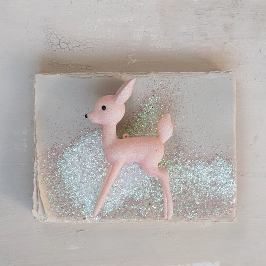 6-1/2"H Plastic Deer Ornament with Glitter, Pink