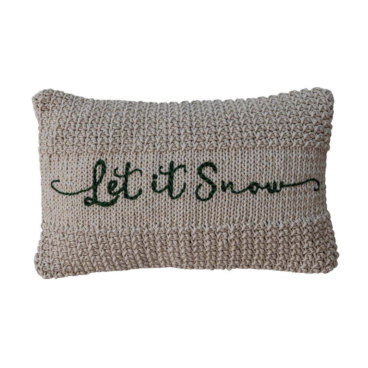 Knit Macrame Lumbar Pillow "Let It Snow"