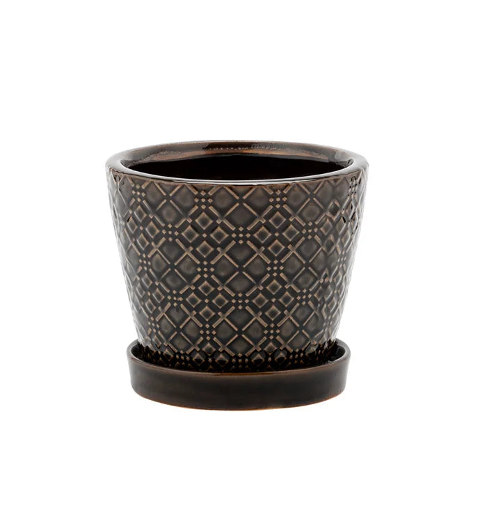 Black Laser Pot with Saucer