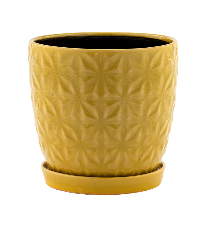 Yellow Tile Pot w/ Saucer