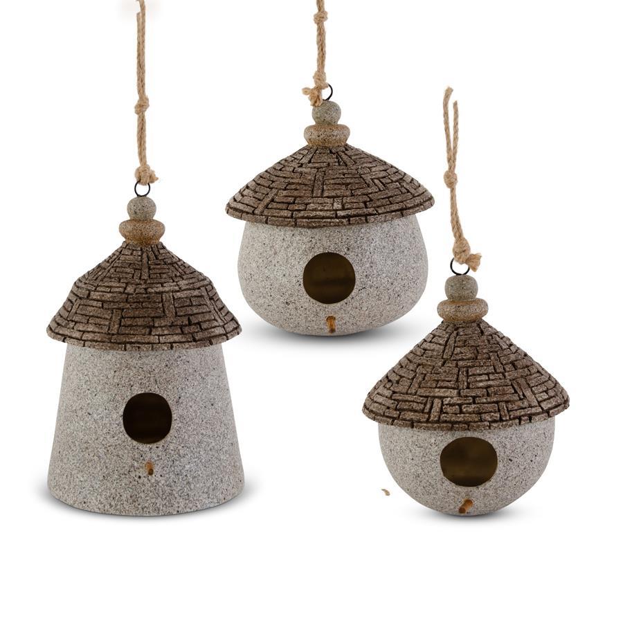 Stone Yurt Birdhouse w/ Rope Hangers