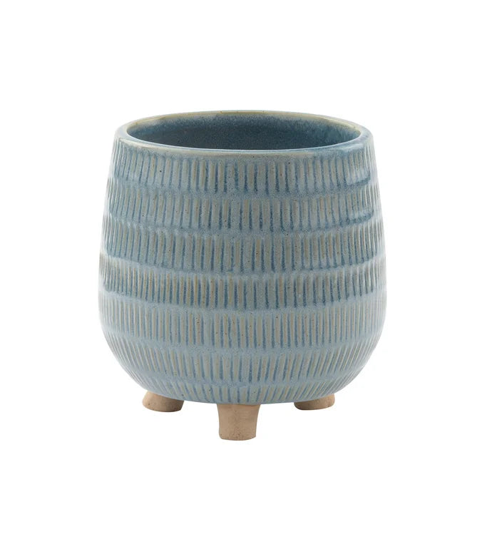 Blue/White Ribbed Footed Planter