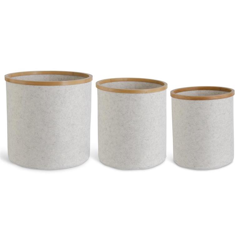 Cream Felt Nesting Basket w/ Bamboo Rim