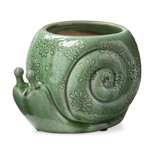 Green Ceramic Snail Planter