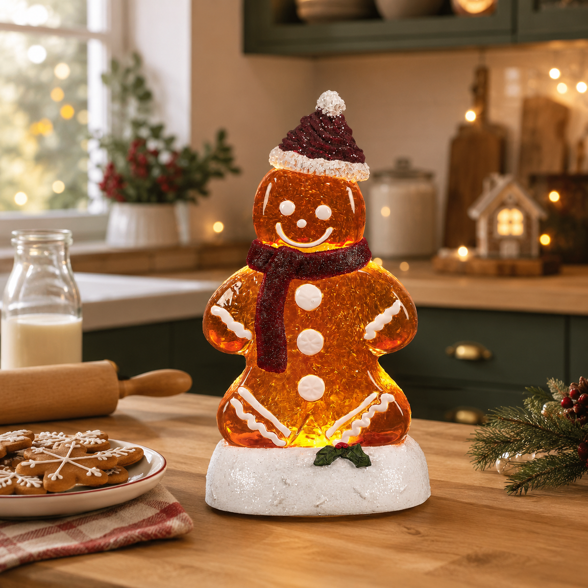 Lighted Swirl Gingerbread Man with Santa Hat