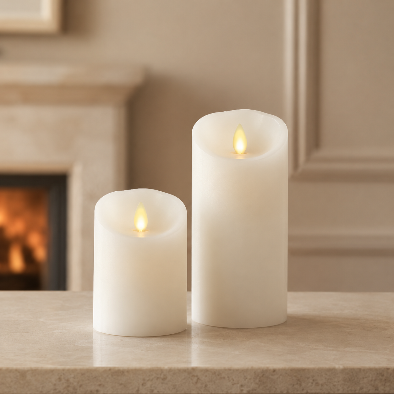 Set of 2 White Wax Luminara Indoor Color Changing Pillar Candles