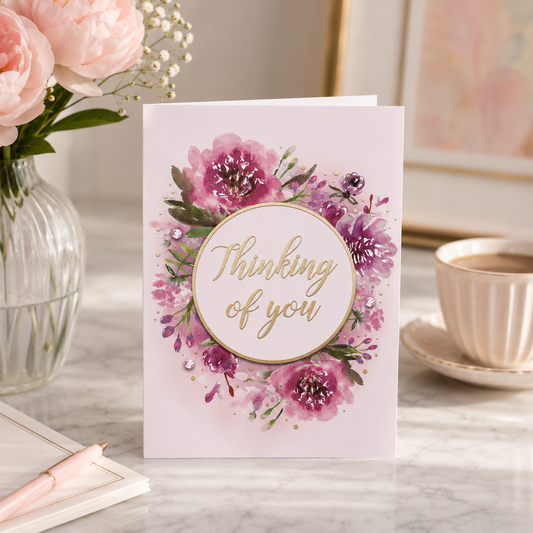 5X7 Greeting Card Fuschia Floral Thinking of You