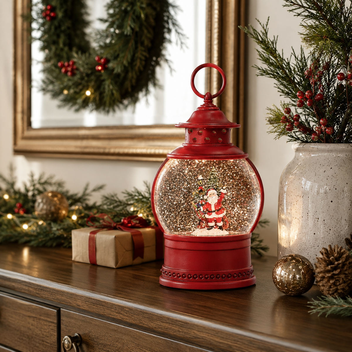 Confetti Lites Lighted Swirl Mini Lantern with Santa