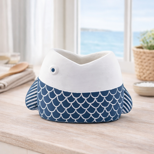 Blue/White Fish Planter