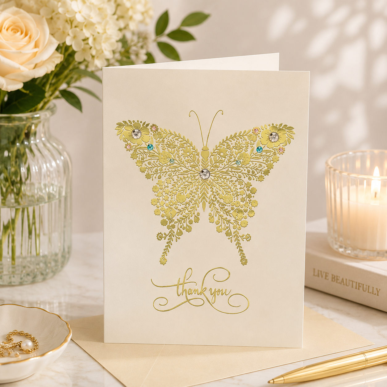 Greeting Card -Thank You Golden Butterfly