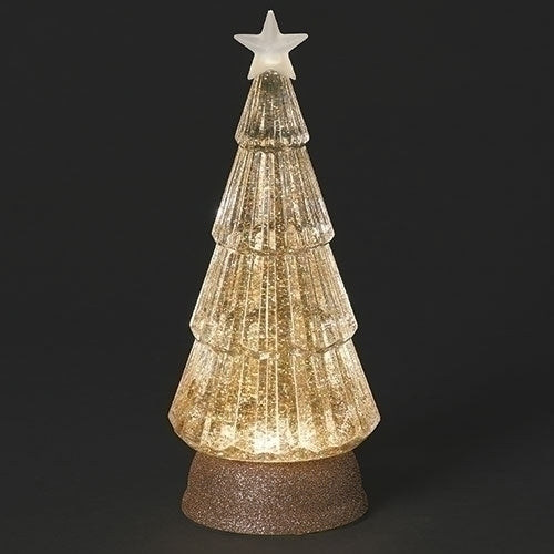 LIGHTED SWIRL TREE WITH GOLD GLITTER AND BASE