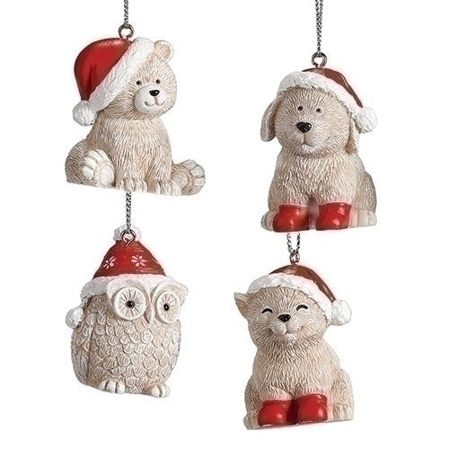 Cream Pudgy Pet Santa Hat Ornament