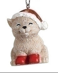 Cream Pudgy Pet Santa Hat Ornament