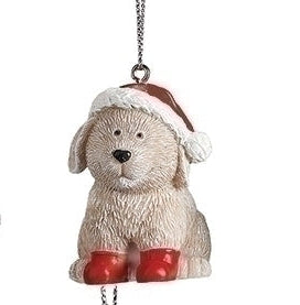 Cream Pudgy Pet Santa Hat Ornament