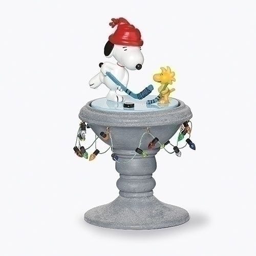 MUSICAL PEANUTS BIRDBATH WITH ROTATION; HOCKEY