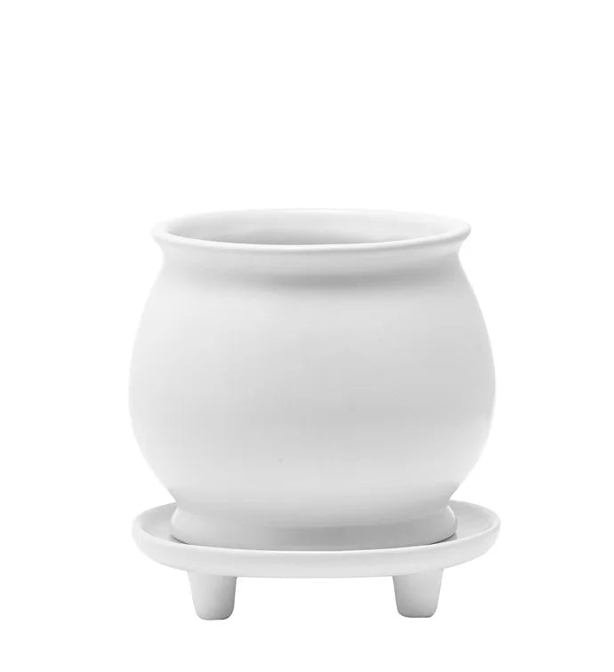 White Planter with Footed Saucer