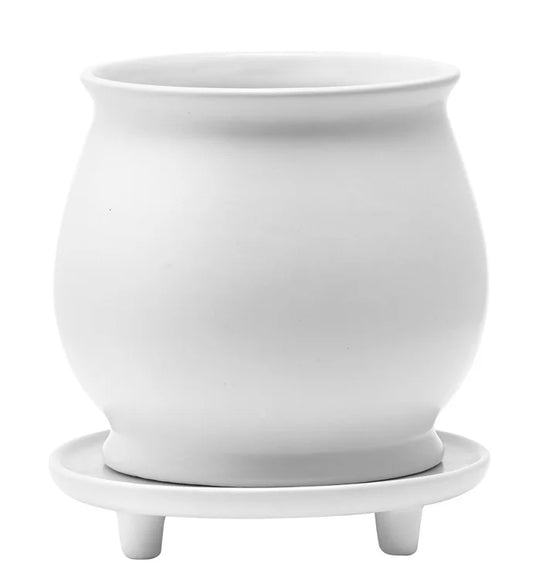 White Planter with Footed Saucer