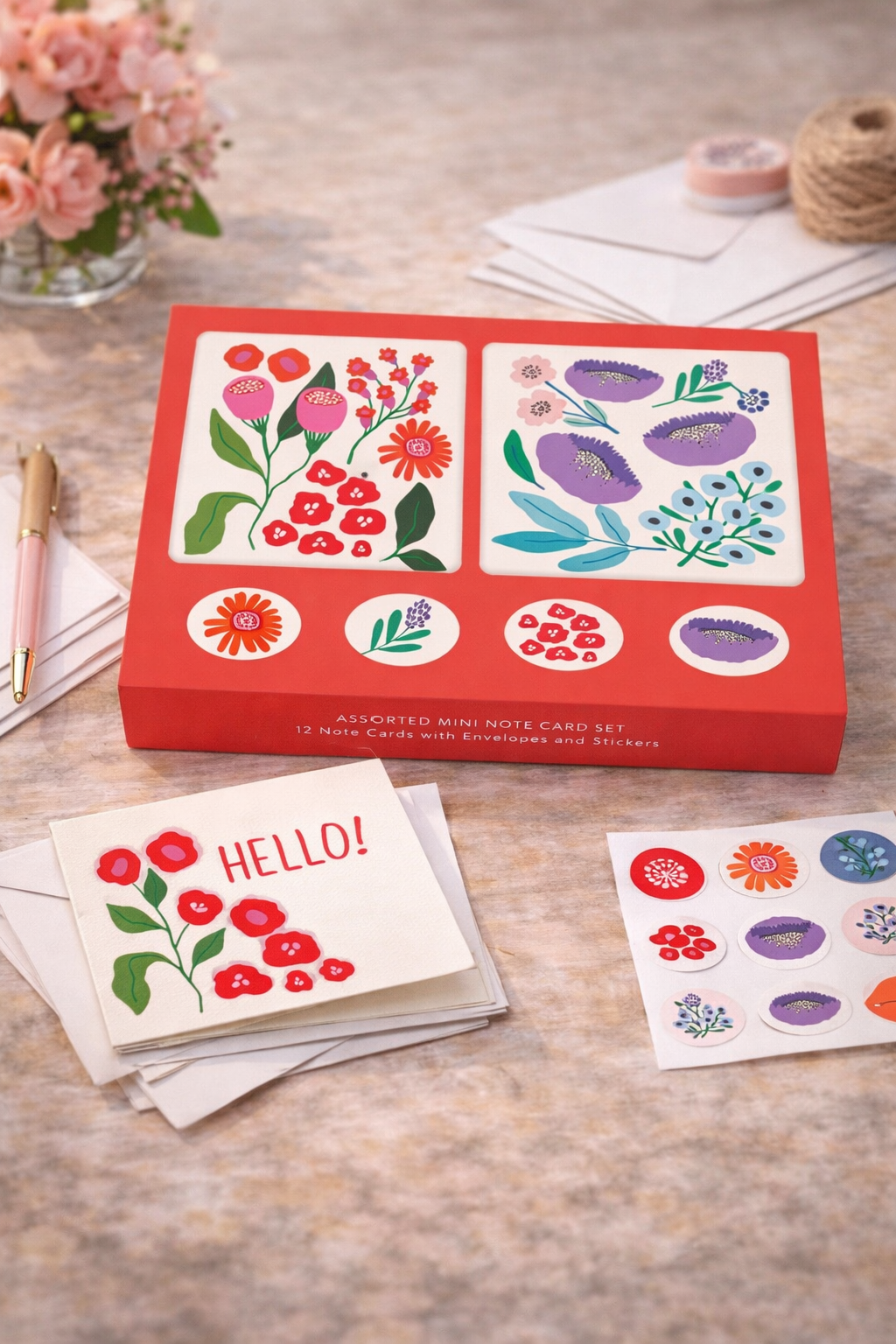 Botanical Bliss Assorted Mini Note Card Set with Stickers