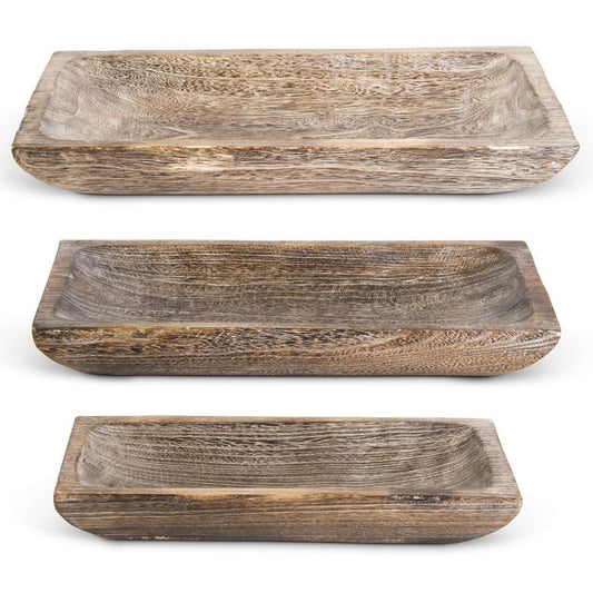 Carved Rectangular Wood Trays