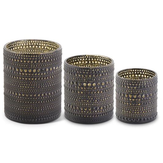 Black & Gold Hobnail Glass Candleholder