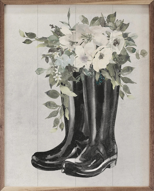 Boots with White Flowers Art Print