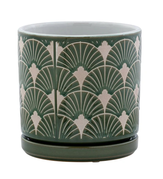 Green Scallop Planter w/ Saucer