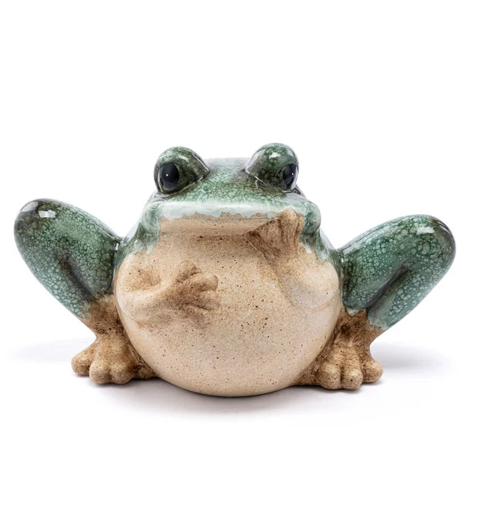 Sitting Frog Holding Face Statue