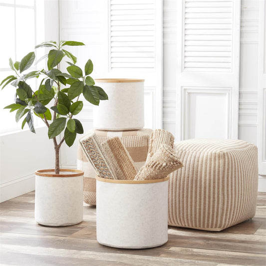 Cream Felt Nesting Basket w/ Bamboo Rim