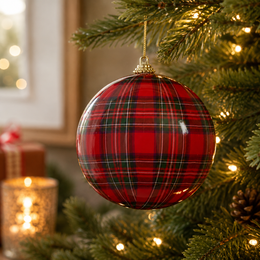 4" Red Plaid Ball Ornament