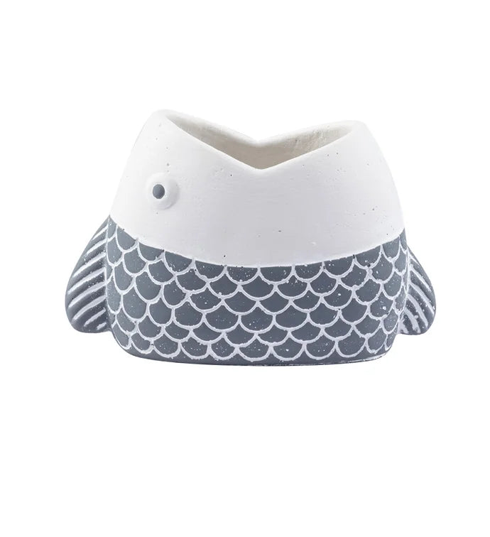 Gray/White Fish Concrete Planter
