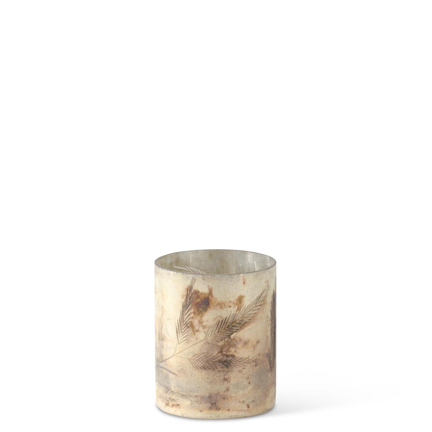 Cream and Silver Pine Sprig Etched Glass Candleholder