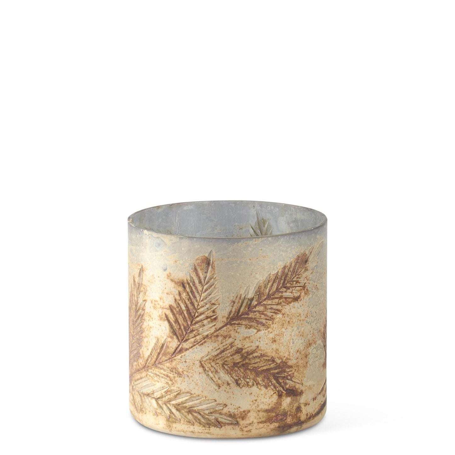 Cream and Silver Pine Sprig Etched Glass Candleholder