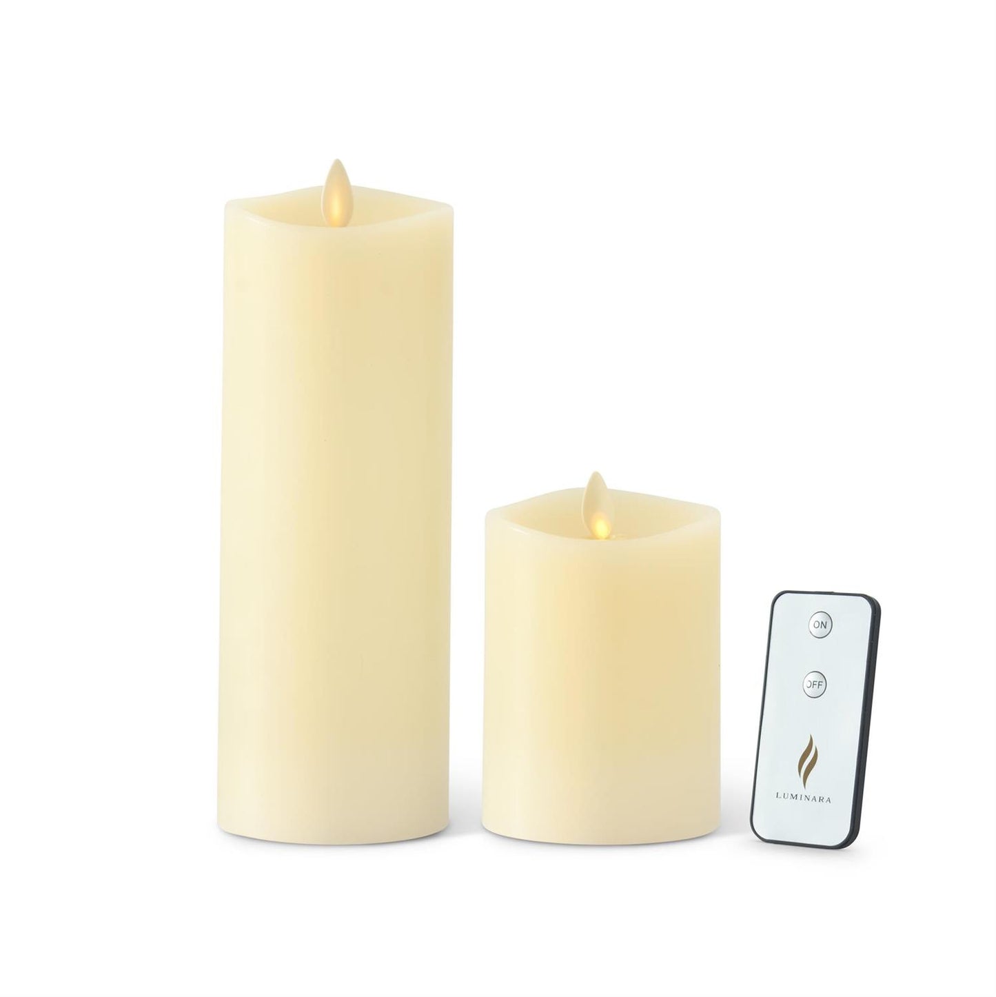 Set of 2 Ivory Wax Luminara Medium Indoor Pillar Candles w/Remote