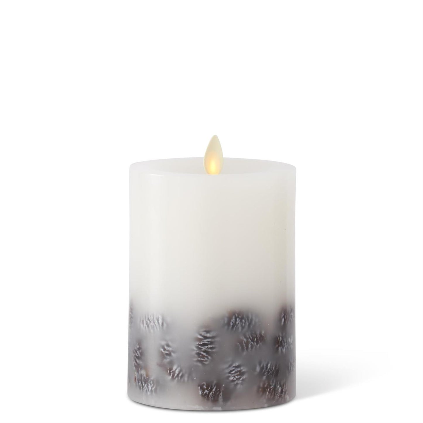 Set of 3 White Wax Pinecone Luminara Indoor Pillar Candles w/Remote