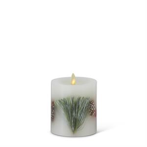 Set of 3 White Wax Berry & Pine Indoor Pillar Luminara Candles w/Remote