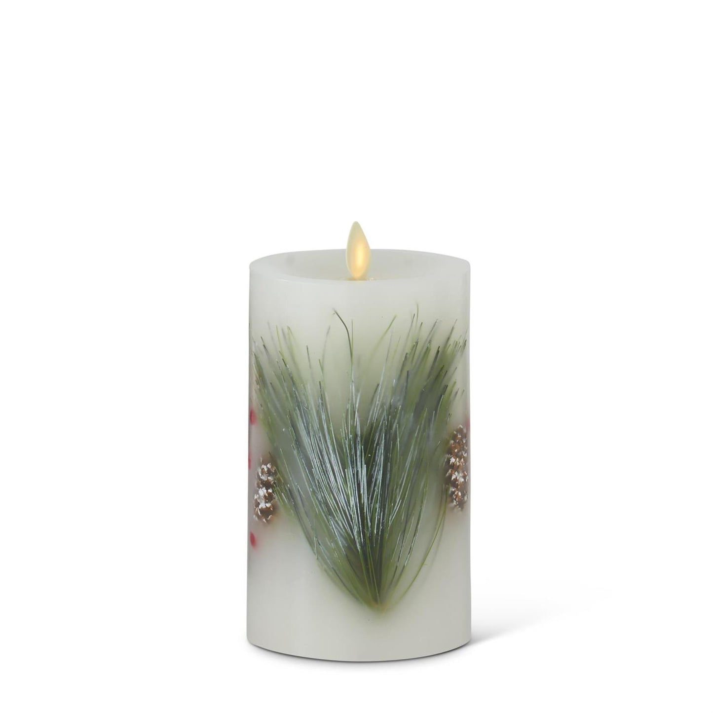 Set of 3 White Wax Berry & Pine Indoor Pillar Luminara Candles w/Remote