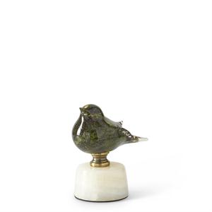 Green Glass Bird on White Marble Base