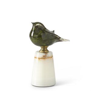 Green Glass Bird on White Marble Base