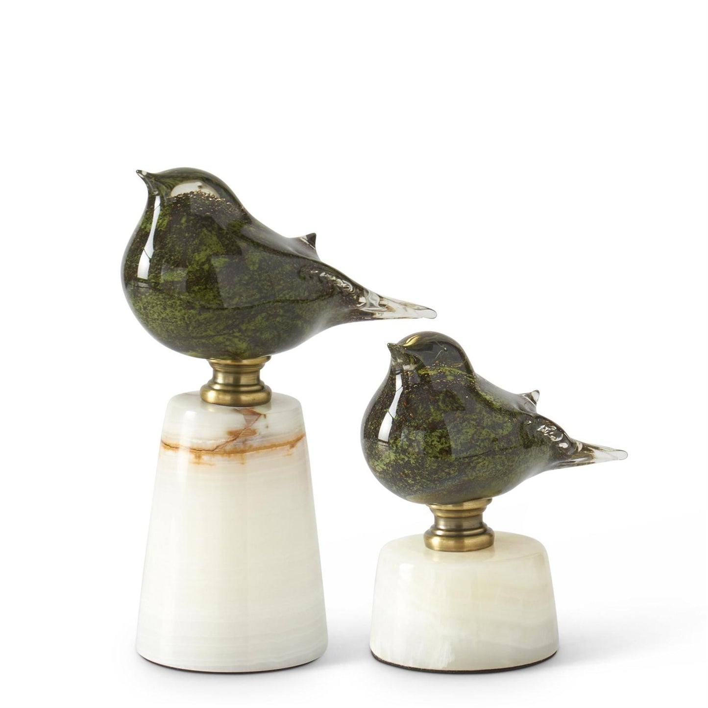 Green Glass Bird on White Marble Base