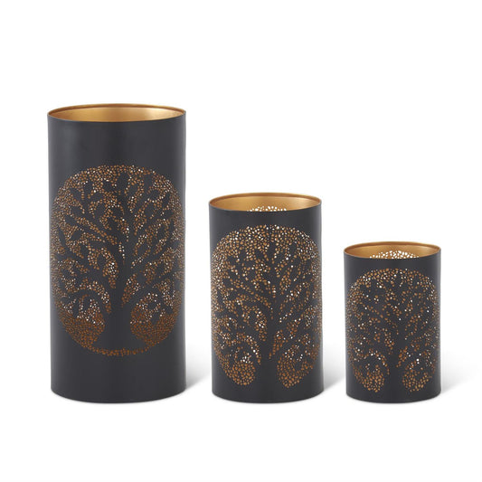 Black Metal Tree Punched Candle Holder