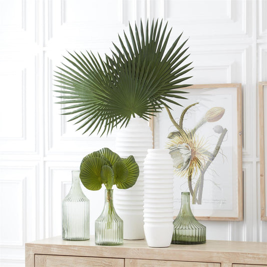 Green Glass Vertical Ribbed Vase