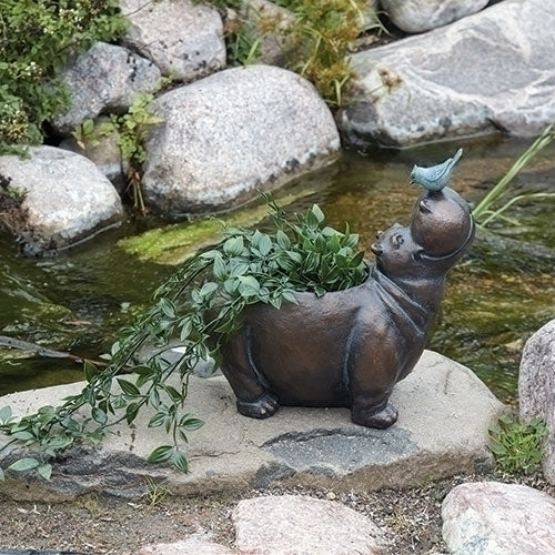 Hippo with Bird Planter