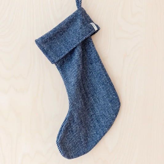 Recycled Wool Christmas Stocking in Navy Herringbone